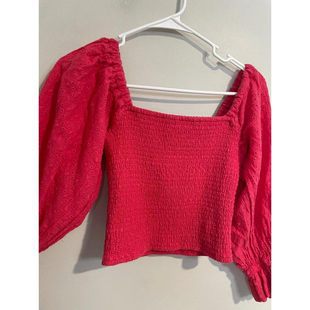 Anthropologie Hutch Smocked Eyelet Top in Red Size XS Feminine‎ Dainty Boho